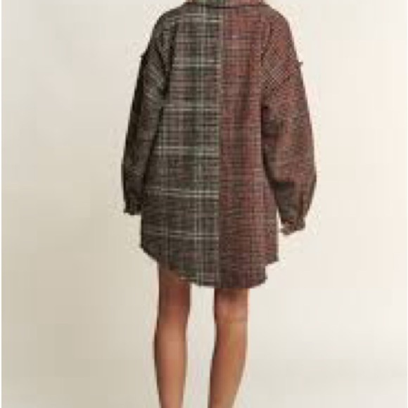 J.NNA Snap Down Tweed Plaid Contrast Longline Shacket - Picture 3 of 8
